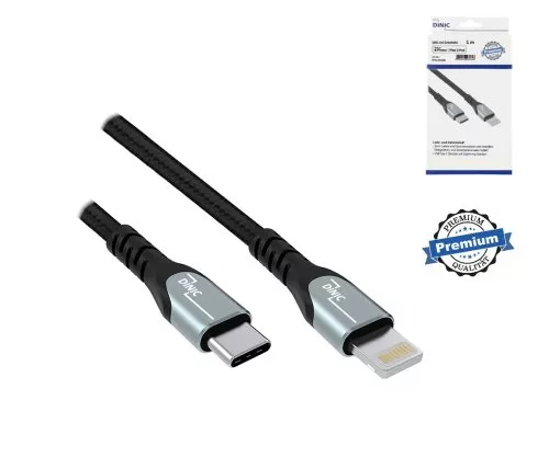 USB C auf Lightning HQ Kabel, MFi, 0,50m MFi zertifiziert, Sync- und Schnellladekabel, DINIC Box