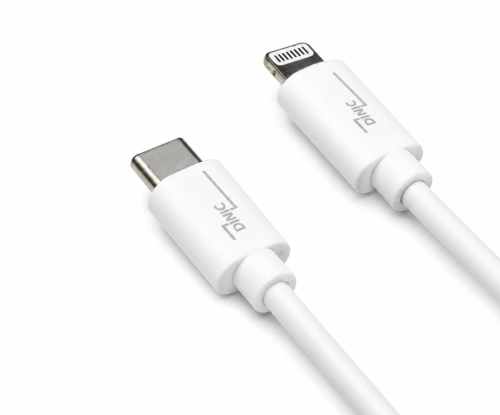 USB C auf Lightning Kabel, MFi zertifiziert, Sync- und Schnellladekabel, weiß, DINIC Box mit Euroloch, 1m