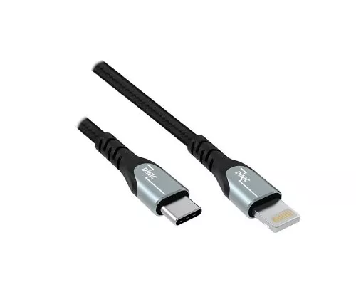 USB C to Lightning HQ cable, MFi certified, sync and fast charging cable, black, DINIC box with Euro hole, 2m