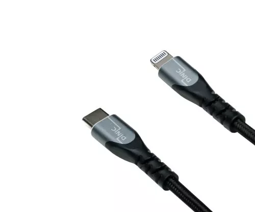 USB C to Lightning HQ cable, MFi certified, sync and fast charging cable, black, DINIC box with Euro hole, 2m