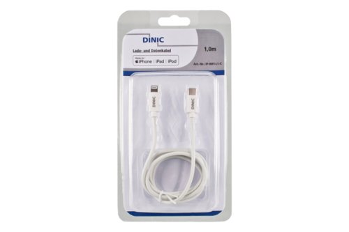 Kábel USB C na osvetlenie, certifikovaný MFi, podporuje Power Delivery, biely, blister DINIC, 2 m