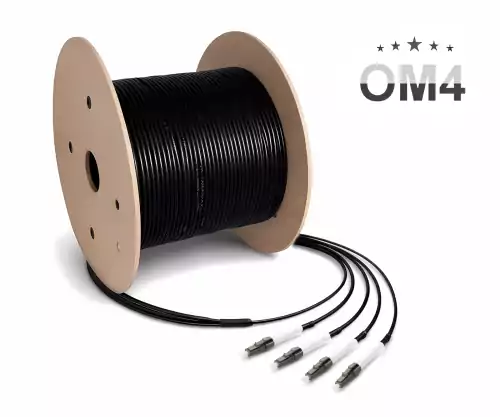 FO outdoor cable OM4, 50µ, LC/LC connector 4G, U-DQ(ZN)BH, 4 fibres, black, 200m