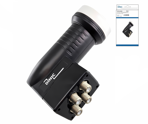 DINIC Premium Quad-LNB mit 4x F-Anschluss, Satellitenantennen-Umwandler, inkl. Wetterschutz, DINIC Box mit Euroloch