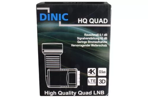 DINIC Premium Quad LNB met 4x F-aansluiting, satellietantenneconverter, incl. weerbescherming, DINIC-doos met Euro-gat
