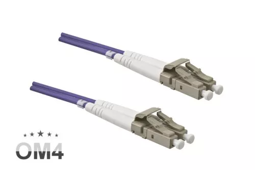 FO cable OM4, 50µ, LC / LC connector multimode, ericaviolet, duplex, LSZH, 20m