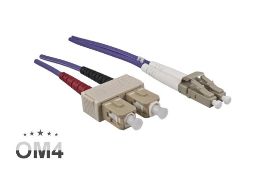LWL Kabel OM4, 50µ, LC / SC Stecker Multimode, erikaviolett, duplex, LSZH, 10m
