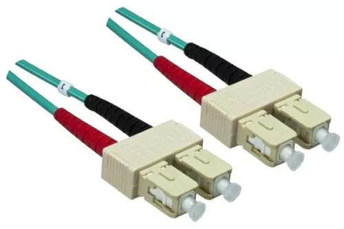 Câble à fibres optiques OM3, 50µ, SC/SC multimode, 200m SC mâle/mâle, duplex, LSZH, turquoise