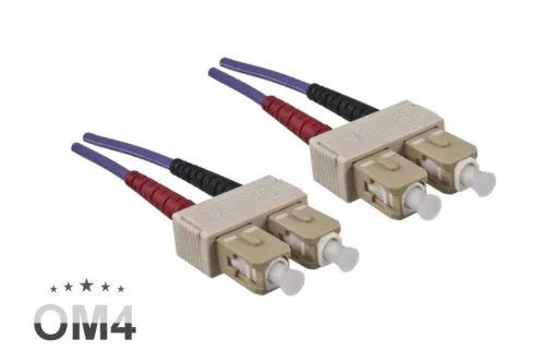 FO cable OM4, 50µ, SC / SC connector multimode, ericaviolet, duplex, LSZH, 7m