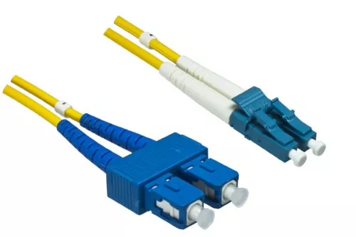 FO cable OS1, 9µ, LC / SC connector, single mode, duplex, yellow, LSZH, 15m