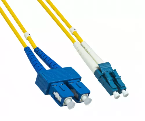 Fibre optic cable OS1, 9µ, LC / SC connector, single mode, duplex, yellow, LSZH, 5m