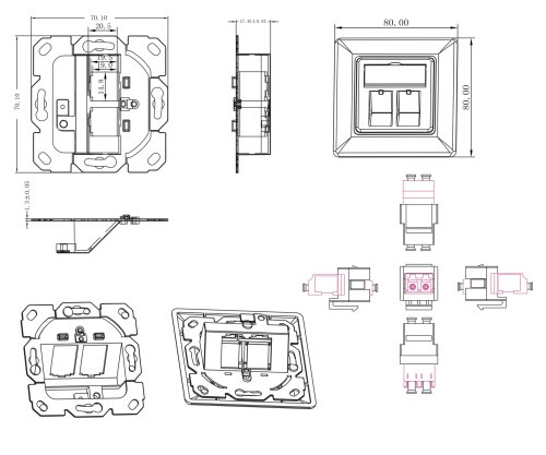 Fiberoptisk koblingsboks med 2 LC dupleks-adaptere, hvit