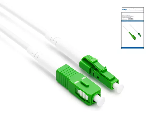 Connection cable for fibre optic router, LCA-SCA, simplex, OS2, LC/APC 8° to SC/APC 8°, LSZH, DINIC box with Eurohole, length 50m