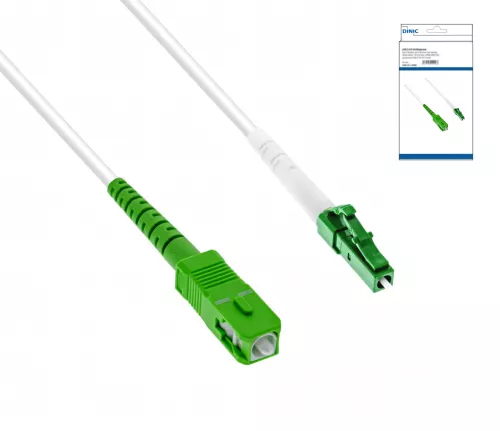 Connection cable for fibre optic router, LCA-SCA, simplex, OS2, LC/APC 8° to SC/APC 8°, LSZH, DINIC box with Euro hole, length 5m
