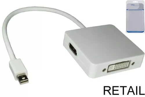 Adapter Mini DisplayPort HDMI/DVI/DP, 3 az 1-ben adapter, fehér, hossza 0,20 m, buborékcsomagolásban