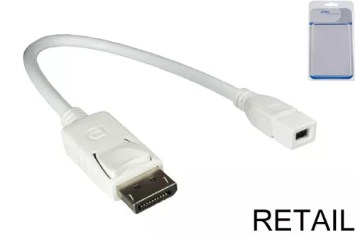 Adaptador de tomada Mini DisplayPort para ficha DisplayPort, branco, comprimento 0,20 m, embalagem blister