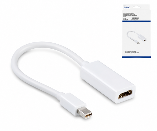 Adapteris Mini DP vīrietis uz HDMI-A sieviete, DisplayPort 1.2, HDMI 1.4b, 4K2K (30 Hz), balts, DINIC kaste ar Euro caurumu, 0,15 m