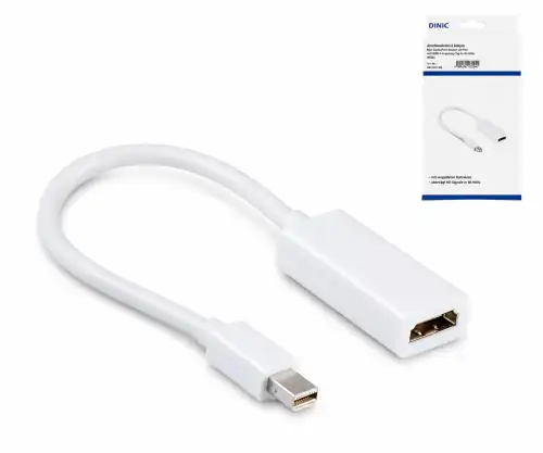 Adattatore da Mini DP maschio a HDMI-A femmina, DisplayPort 1.2, HDMI 1.4b, 4K2K (30Hz), bianco, scatola DINIC con foro Euro, 0,15 m