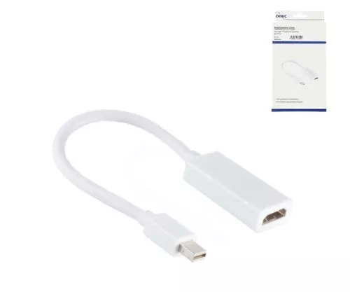 Adapter Mini DP férfi HDMI-A női csatlakozóra, 0,15m DisplayPort 1.2, HDMI 1.4b, 4K2K (30Hz), fehér, dobozban, fehér