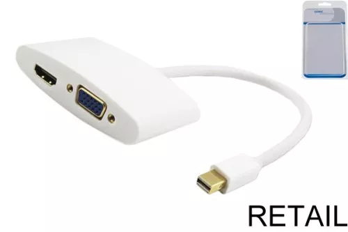 Adapter Mini DisplayPort z vtičem HDMI + VGA, 2-v-1 adapter, združljiv s Thunderboltom, bel, blister