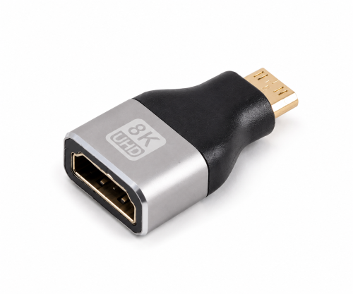 DINIC HDMI-C (mini) adapter, HDMI-A aljzat, 8K 8K (60Hz), 4K (120Hz), HDMI 2.1, alumínium, DINIC doboz Euro lyukkal
