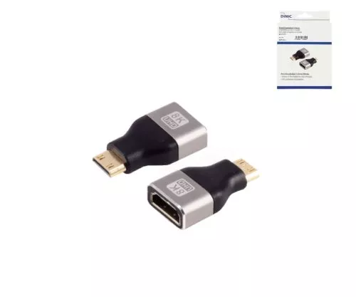 DINIC HDMI-C (mini) adapter, HDMI-A socket, 8K 8K (60Hz), 4K (120Hz), HDMI 2.1, aluminium, DINIC box with Euro hole