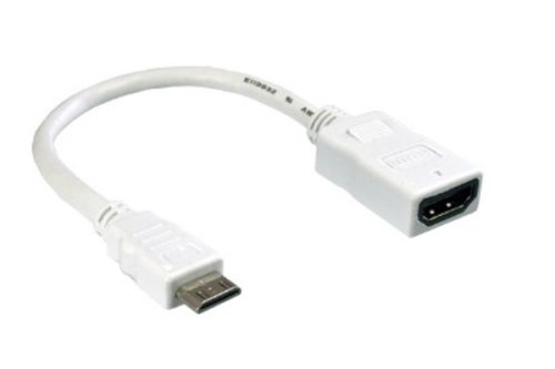 Adapter miniHDMI Typ C (19pin) Stecker auf HDMI Typ A (19pin) Buchse, weiß, DINIC Blister, Länge 0,20m