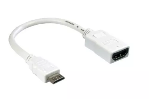 Adaptador miniHDMI tipo C (19 clavijas) a HDMI tipo A (19 clavijas), blanco, longitud 0,20 m, blíster