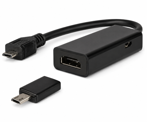 MHL (Micro USB) stekker naar HDMI-aansluiting, bijv. HTC, LG, SONY + adapter voor Samsung S3/S4, zwart, DINIC blister, 0,20m