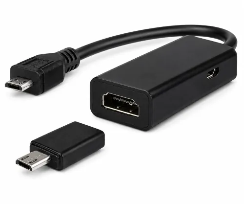 MHL (Micro USB) Stecker auf HDMI Buchse, z. B. HTC, LG, SONY + Adapter für Samsung S3/S4, schwarz, DINIC Blister, 0,20m
