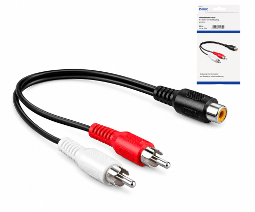 DINIC-audiokabel 1x RCA-stekker - 2x stekker, zwart, DINIC-doos met Euro-gat, lengte 0,20m