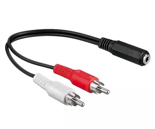 Cablu audio de 3,5 mm de sex feminin la 2 x RCA de sex masculin, 0,2 m, negru, blister DINIC