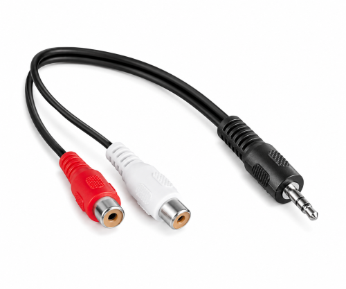DINIC Audioadapter 3,5mm Stereoklinke auf 2x Cinch Buchse, schwarz, DINIC Box mit Euroloch, Länge 0,20m