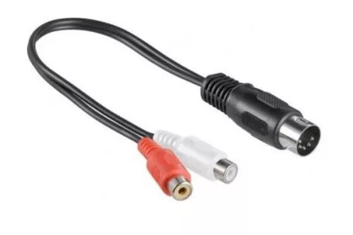 DIN-Stecker auf Stereo Cinch-Buchse, schwarz DINIC DIN-ST. 180° (5-Pin) zu 2x Cinch-Buchse