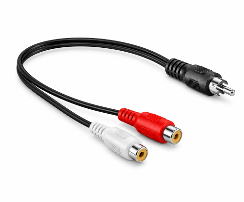 DINIC Audio-Video Cinch-Kabel, 1x Stecker auf 2x Buchse, schwarz, DINIC Box mit Euroloch, Länge 0,20m
