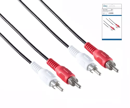 Audio-Video Kabel Cinch Stecker auf Stecker, 2x Cinch auf 2x Cinch, schwarz, DINIC Box mit Euroloch, Länge 2m