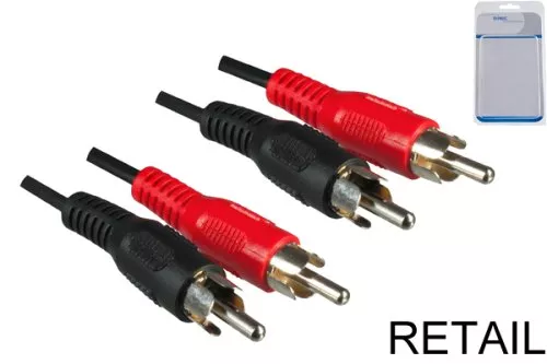 Audio Anschlusskabel 2x Cinch Stecker auf 2x Stecker, schwarz, 5,00m DINIC Blister