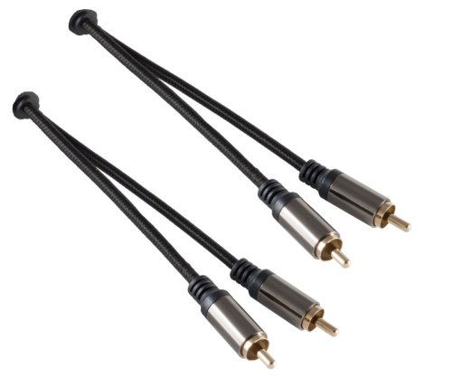 HQ stereo cinch cable, 2x cinch plug to 2x cinch plug, black, Dinic box with Euro hole, length 2.50m