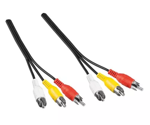 Audio-video cable 3x cinch to 3x cinch, male to male, 1xvideo, 2xaudio L/R, 2m, black