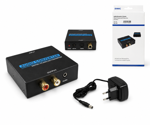 Digital/analogue audio converter, converts digital to analogue audio signals, black, DINIC box with Eurohole