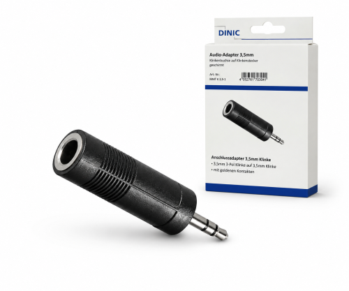 Audio adapter 3.5mm stereo plug to 6.35mm socket, black, DINIC box with Euro hole
