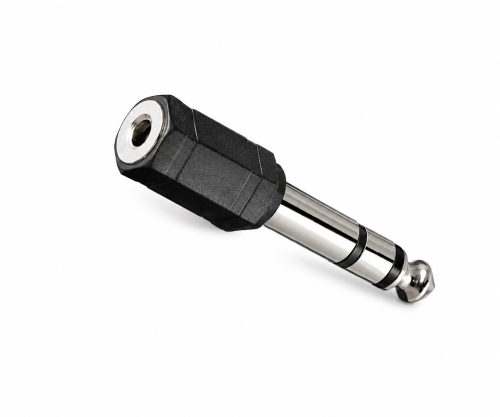 Audio adapter: 6.35mm stereo plug to 3.5mm socket, black, DINIC box with Euro hole
