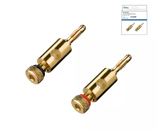 Bananenstecker-Set mit Schraubanschluss / 2 Stück vergoldet, 4mm, Farbring 1x rot u. 1x schwarz, box