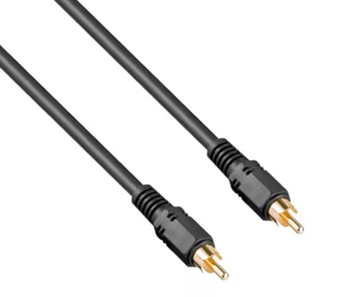 Audio-video cable RCA plug to plug, connection cable, high quality, RG 59/U, black, DINIC box with Euro hole, length 5.00m
