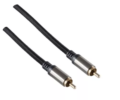Koaxiálny kábel HQ RCA, textilný, zástrčka RCA - zástrčka RCA, priemer kábla 5,8 mm, čierny, krabica DINIC, dĺžka 2,50 m