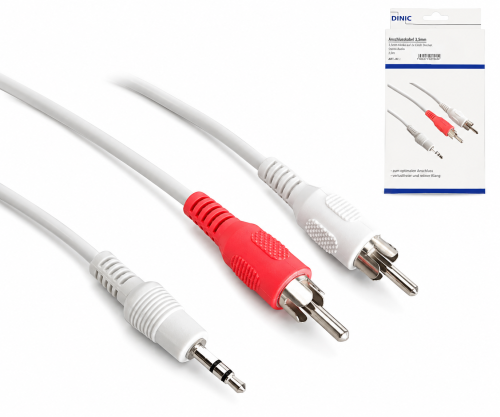 DINIC Audio-Video Kabel 3,5mm Stecker - 2x Cinch Stecker, weiß, DINIC Box mit Euroloch, Länge 3m