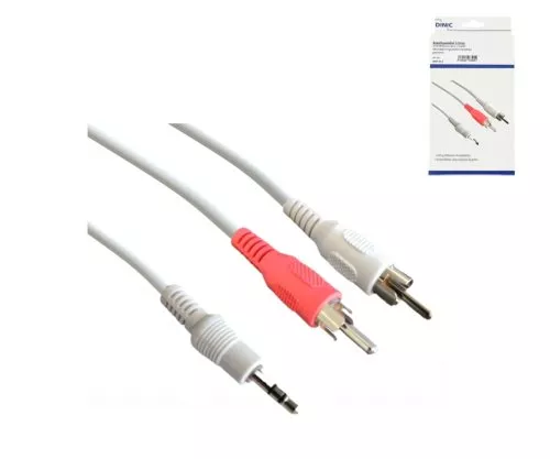 DINIC Audio-Video Kabel 3,5mm Stecker - 2x Cinch Stecker, weiß, DINIC Box mit Euroloch, Länge 3m