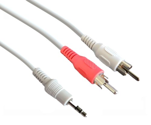 DINIC Audio-Video Kabel 3,5mm Stecker - 2x Cinch Stecker, weiß, DINIC Box mit Euroloch, Länge 3m