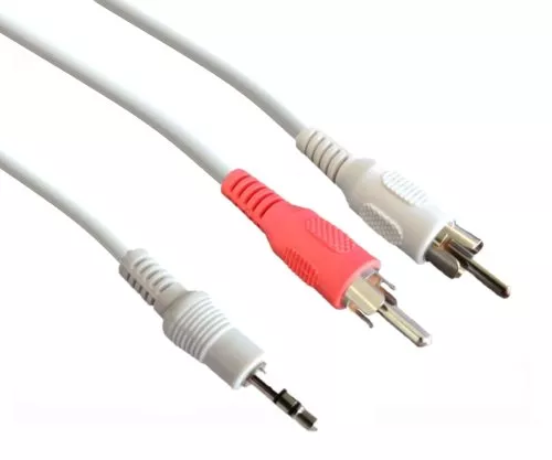 Cable de audio y vídeo DINIC 3,5 mm macho - 2x RCA macho, blanco, caja DINIC con euroagujero, longitud 3 m