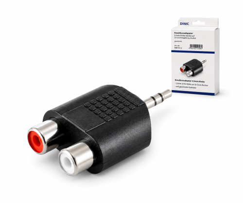 DINIC Audioadapter 3,5mm Klinkenstecker auf 2x Cinchbuchse, schwarz, DINIC Box mit Euroloch
