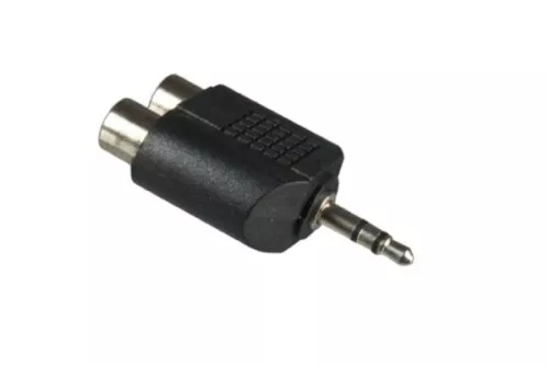 Garso adapteris iš 3,5 mm stereo kištuko į 2x RCA lizdą juodas